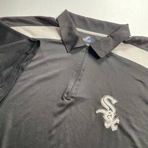 Majestic Men's Chicago White Sox 1/4‎ Zip Polo Shirt 3X Black Long Sleeve